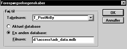 Foresp&oslash;rgsels egenskabs ark